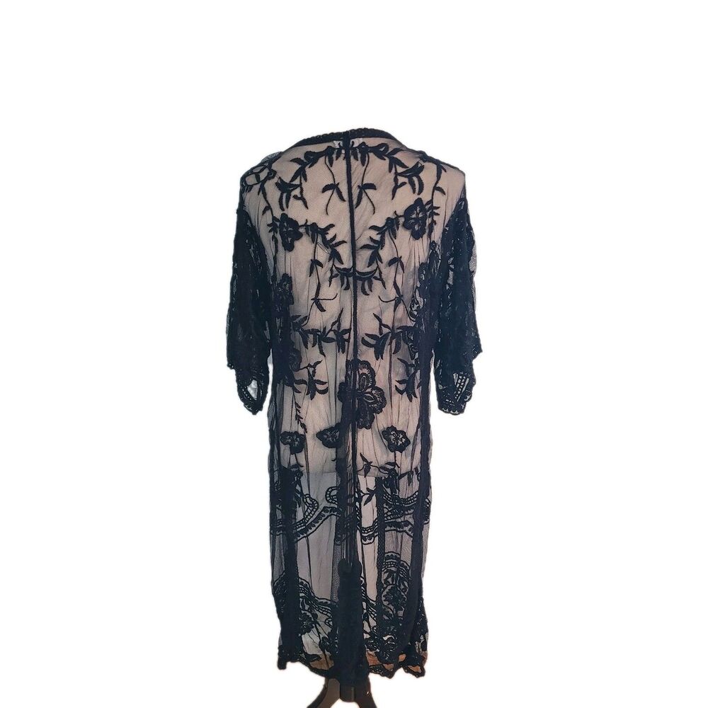 Ember Black Lace Duster Kimono XL Sheer Floral Boho Whimsigoth Festival Romantic - Picture 3 of 10